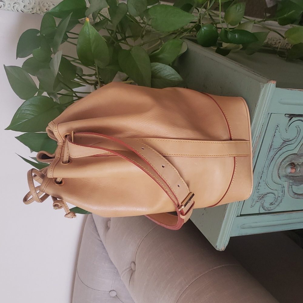 Vintage Large Leather Handmade Drawstring Bucket Bag - Picture 3 of 7